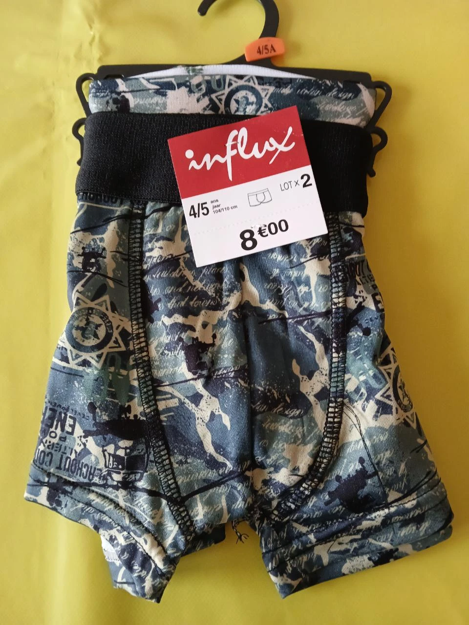 lot 2 boxers garcon influx 4/5 ans